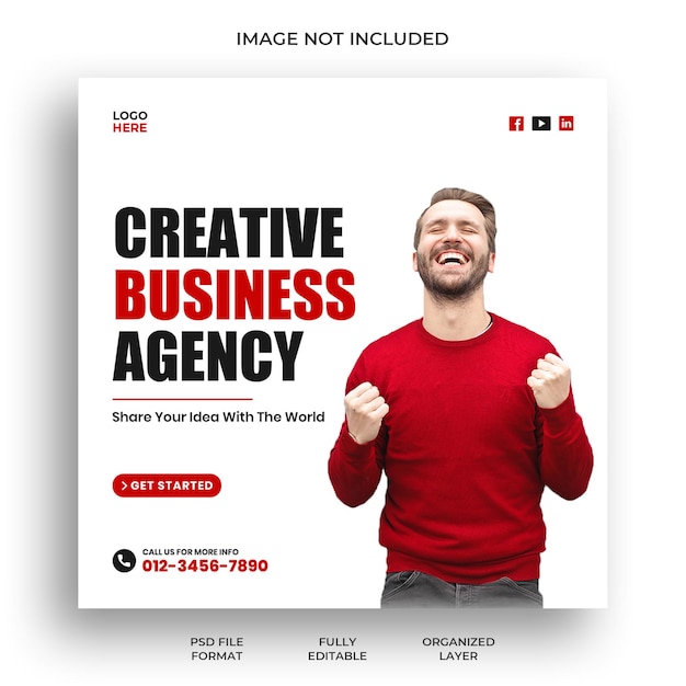 PSD design del modello di banner per post sui social media di creative business agency. vettore di progettazione banner instagram.