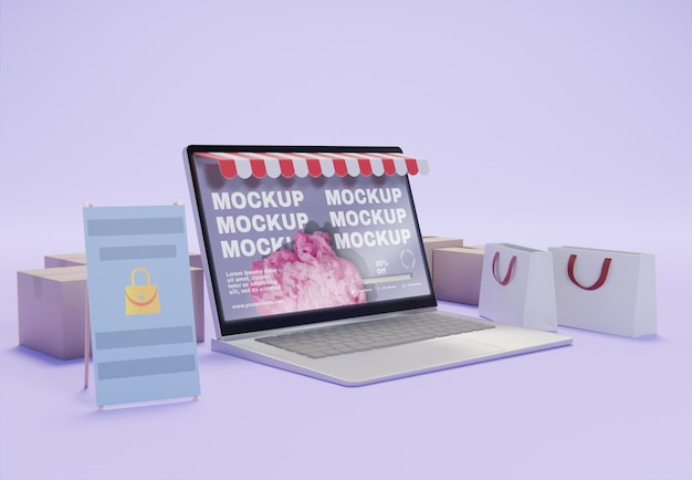 Creative business arrangement with laptop mock-up