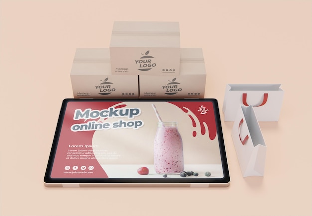 PSD creative business arrangement with tablet mock-up