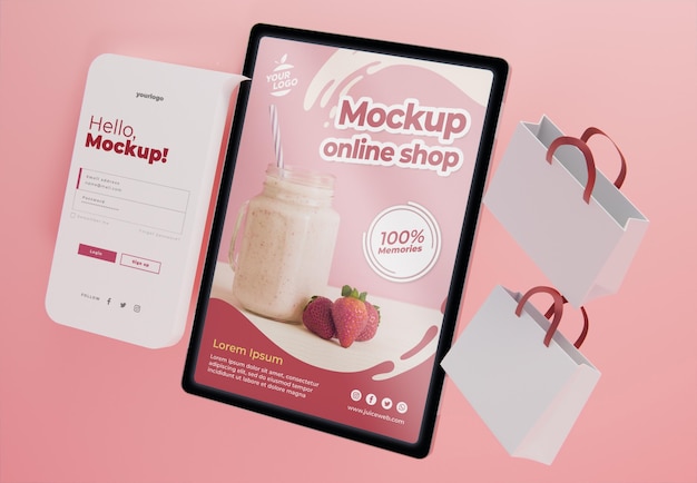 PSD creative business arrangement with tablet mock-up