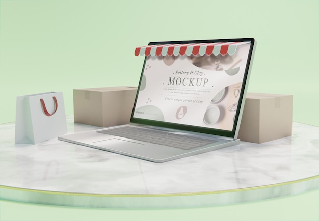 PSD composizione aziendale creativa con mock-up di laptop