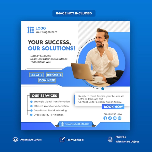 PSD creative business solution agency social media banner and instagram template psd