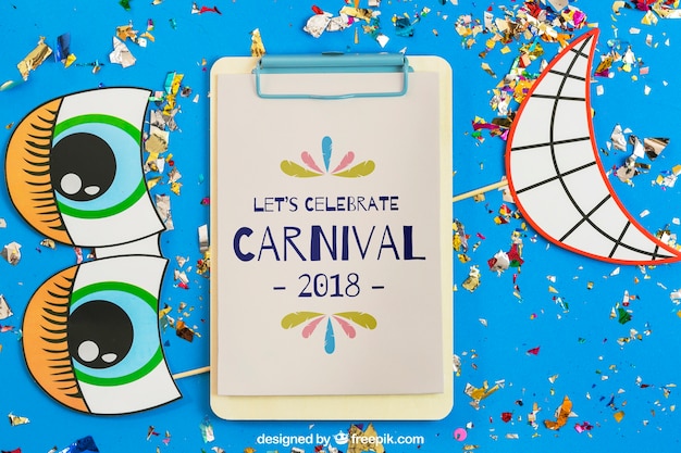 PSD mockup di carnevale creativo con appunti