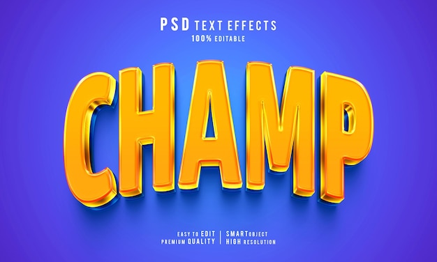 PSD creative champ 3d 편집 가능한 텍스트 스타일 효과