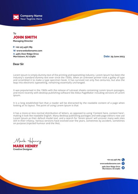 PSD creative clean modern business letterhead design template