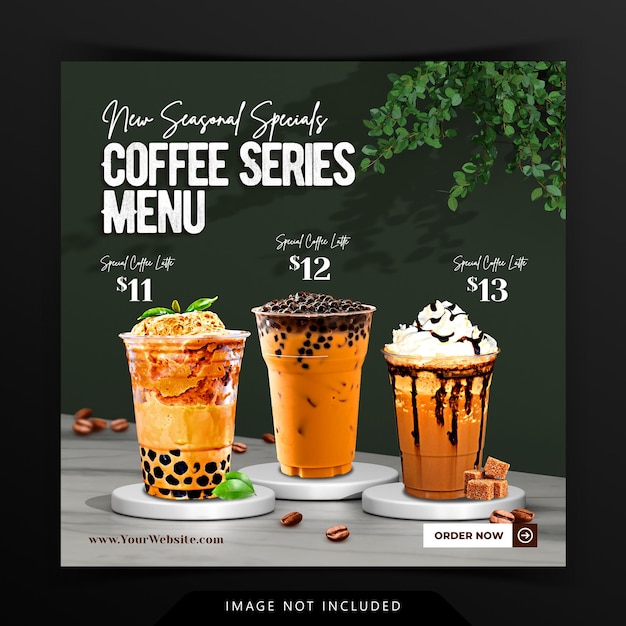 Visualizzazione creativa del menu della bevanda del caffè con rendering di sfondo del podio 3d per il modello di post di instagram