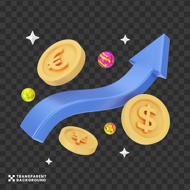 Creative concept 3d illustration of up trend coin