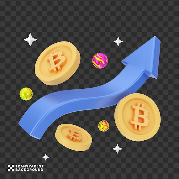 Concetto creativo illustrazione 3d di bitcoin di tendenza rialzista