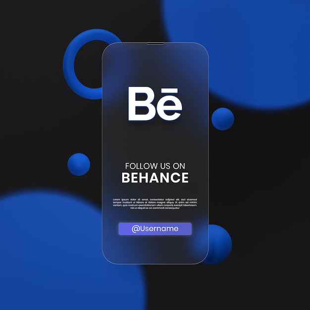 PSD concetto creativo behance logo icona in vetromorfismo sfondo modello icone social media