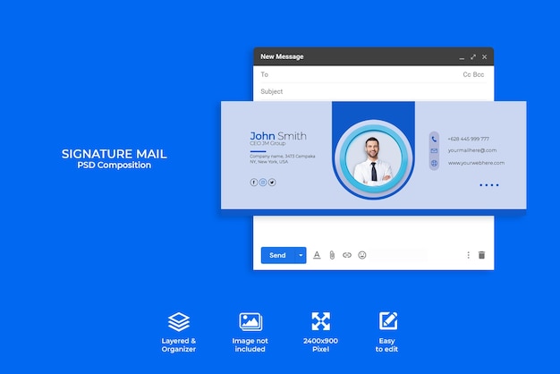 PSD design del modello di firma e-mail del concetto creativo o piè di pagina dell'e-mail e copertina dei social media personali