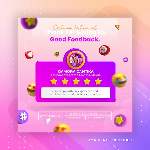 PSD concetto creativo feedback e testimonianza del cliente modello di post instagram sui social media