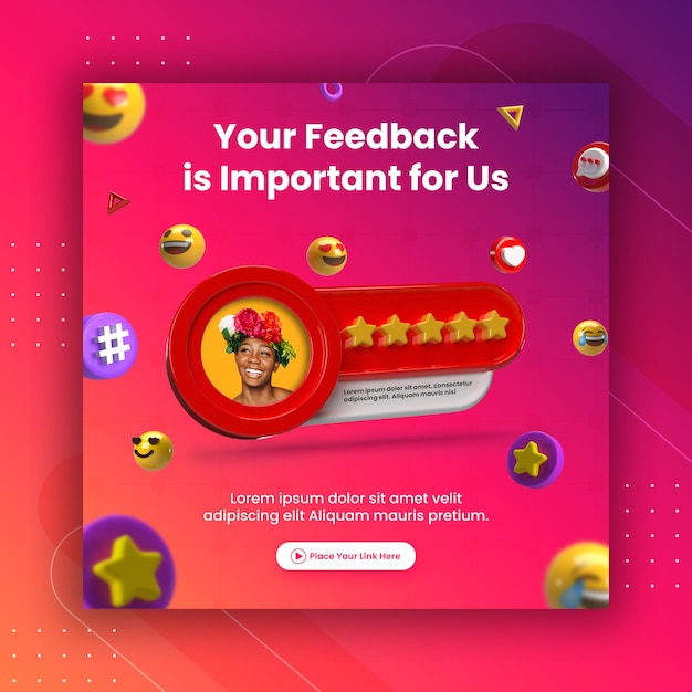 Creative concept feedback review and star rating for social media post instagram template