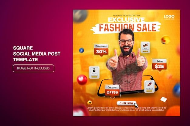 PSD creative concept vendita flash promozione dello shopping online sui social media post