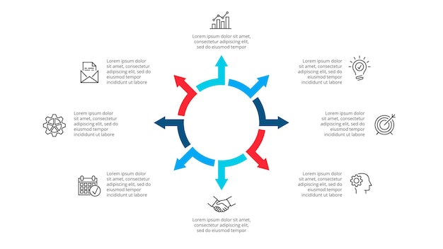 PSD 8 단계 사이클 다이어그램의 infographic 추상 평면 화살표에 대 한 크리에이 티브 개념