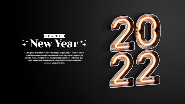 Concetto creativo felice anno nuovo 2022 con illustrazioni di rendering 3d