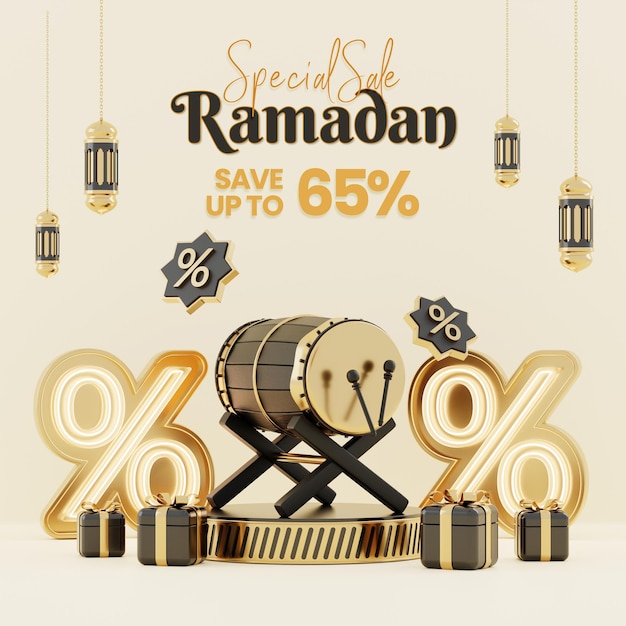 Креативная концепция instagram пост исламский рамадан с 3d визуализацией иллюстрации цифровой маркетинг