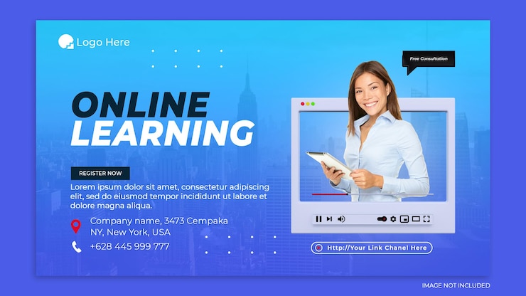 PSD creative concept online learning and social media post template