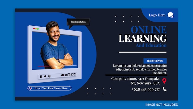 creative concept online learning and social media post template