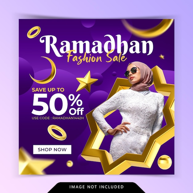 PSD 크리 에이 티브 컨셉 ramadhan 패션 세일 인스 타 그램 포스트 소셜 미디어 마케팅 프로모션 템플릿