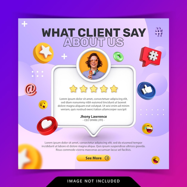 Concetto creativo per feedback soddisfatto testimonianza cliente social media post instagram template