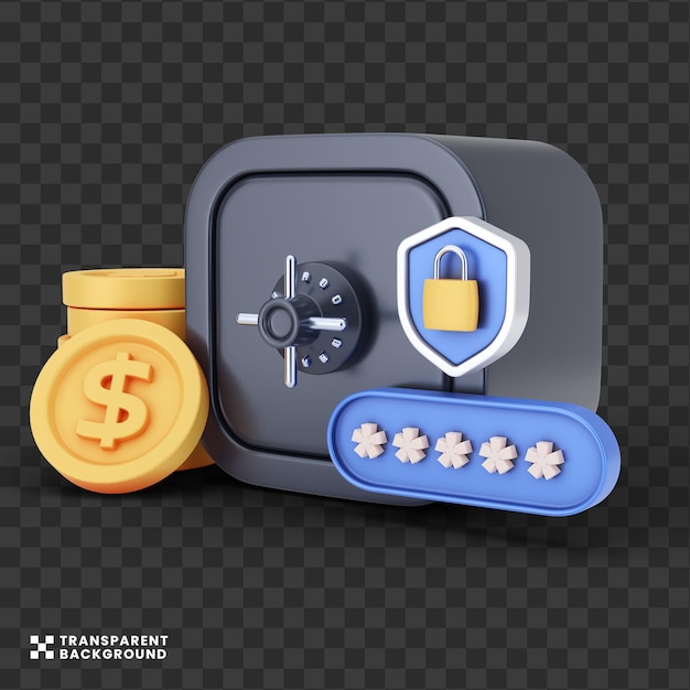 Creative Concept secure Money Locker 3D illustration