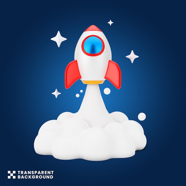 Creative concept social media digital marketing 3d illustration rocket launch