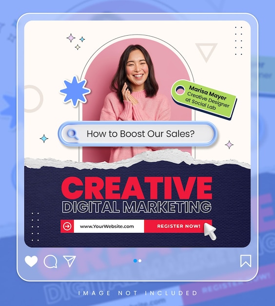 PSD instagram di social media di concetto creativo dal vivo per modello di promozione del marketing digitale