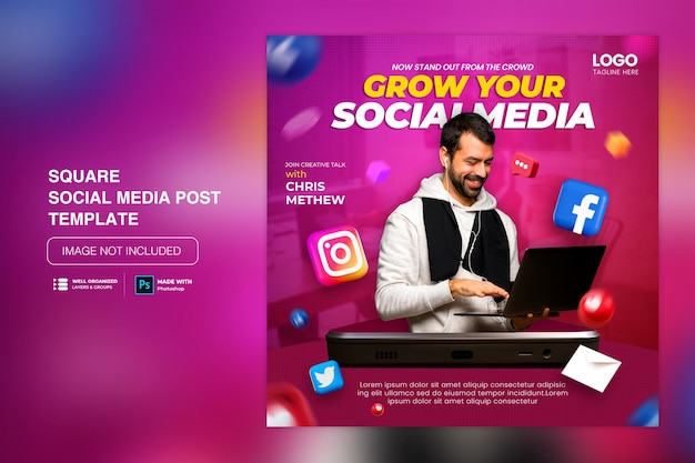 PSD post di instagram di social media di concetto creativo per modello di promozione del marketing digitale