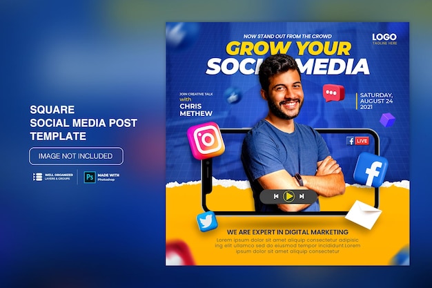 PSD post di instagram di social media di concetto creativo per modello di promozione del marketing digitale