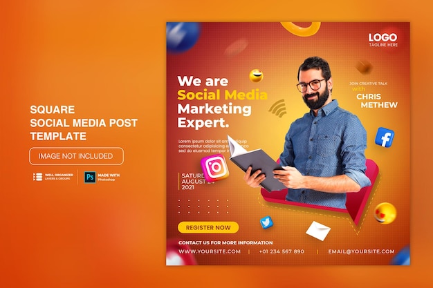 PSD post di instagram di social media di concetto creativo per modello di promozione del marketing digitale