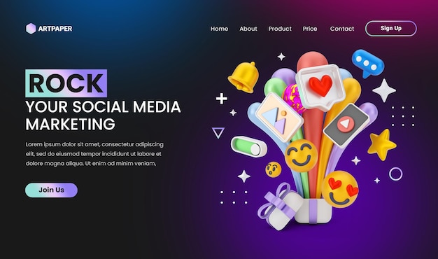 creative concept Social media marketing landing page with 3d colorful concept illustration