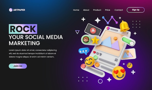 creative concept Social media marketing landing page with 3d colorful concept illustration