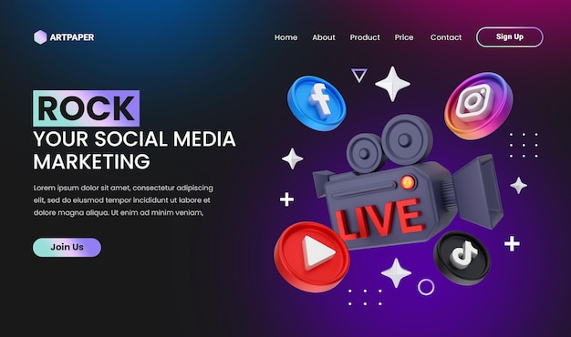 creative concept Social media marketing landing page with 3d colorful live concept illustration