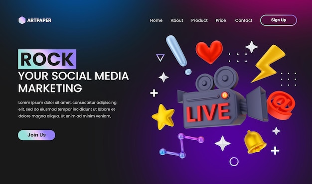 Creative concept social media marketing landing page with 3d colorful live concept illustration