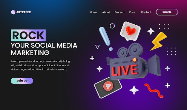 creative concept Social media marketing landing page with 3d colorful live concept illustration