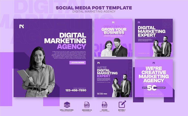 PSD creative digital business marketing square flyer social media marketing post template set