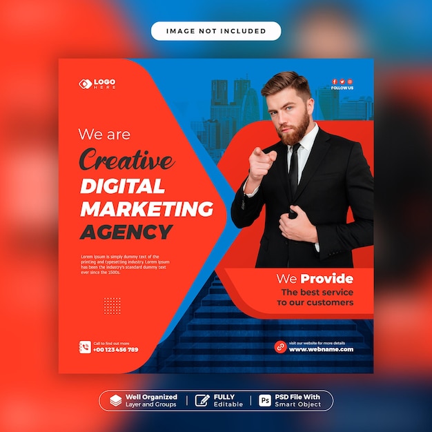 Креативное агентство цифрового маркетинга, веб-баннер вебинара в прямом эфире в социальных сетях и шаблон поста в instagram
