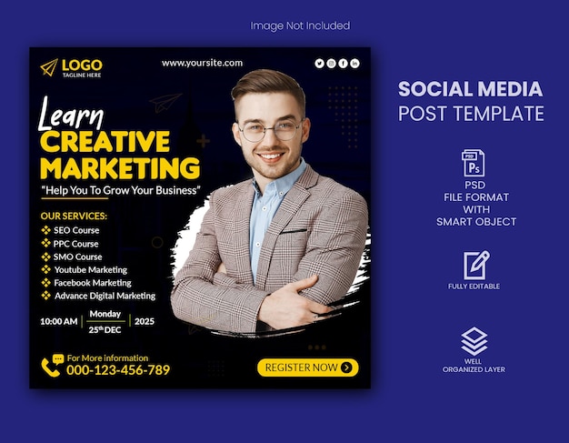PSD creative digital marketing agency social media post and web banner template