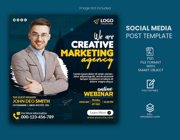 PSD creative digital marketing agency social media post and web banner template