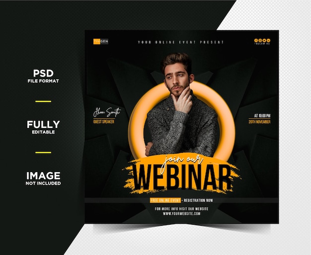 PSD webinar live di marketing digitale creativo e modelli di post sui social media aziendali