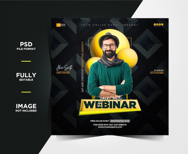 PSD webinar live di marketing digitale creativo e modelli di post sui social media aziendali