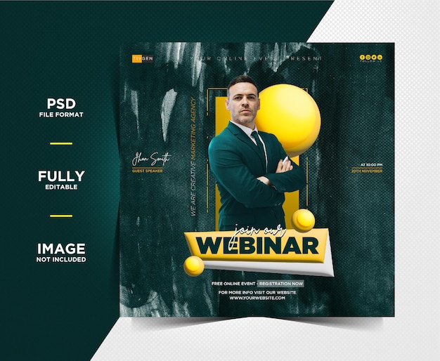 PSD webinar live di marketing digitale creativo e modelli di post sui social media aziendali