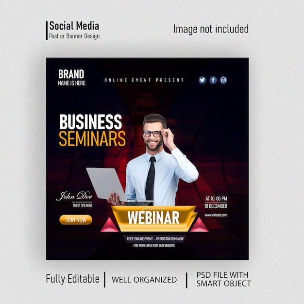 Webinar live di marketing digitale creativo e modelli di post sui social media