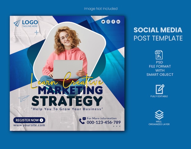 Strategia di marketing digitale creativa post sui social media e banner web