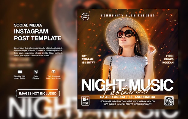 Modello di post di instagram per la promozione di feste creative dj