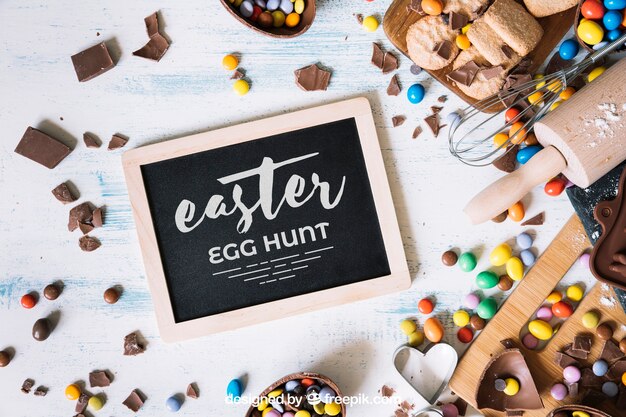 PSD mockup di pasqua creativa con ardesia