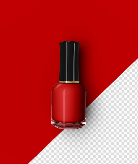 Piatto creativo di moda brillante smalto rosso per unghie su sfondo colorato stile minimale vista dall'alto