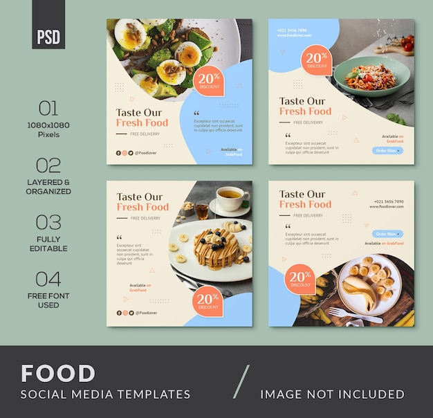 Modelli di design per social media di cibo creativo Psd Premium