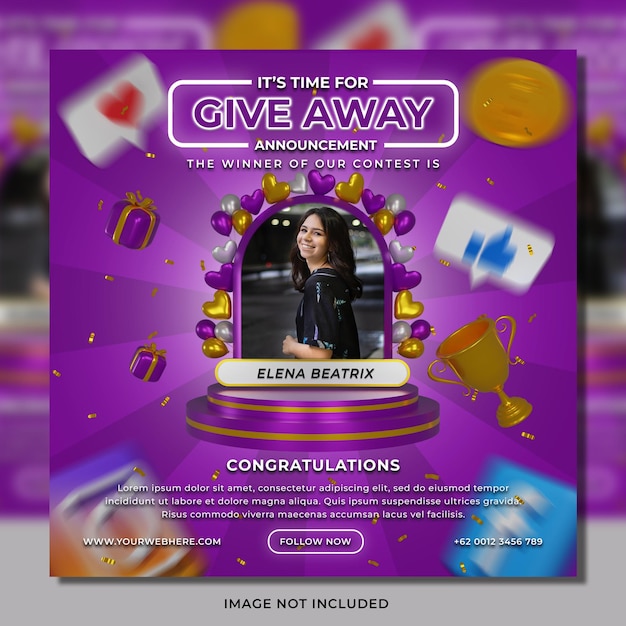 PSD creative giveaway winner announcement social media post instagram template