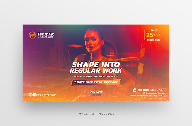 PSD creative gym and fitness social media facebook post or web banner template